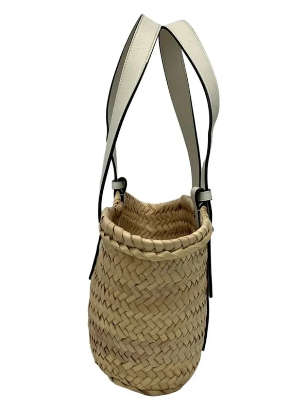 LOEWE Basket Bag Small A223S93X04 Beige White Palm Leaf Calf Leather Tote Bag